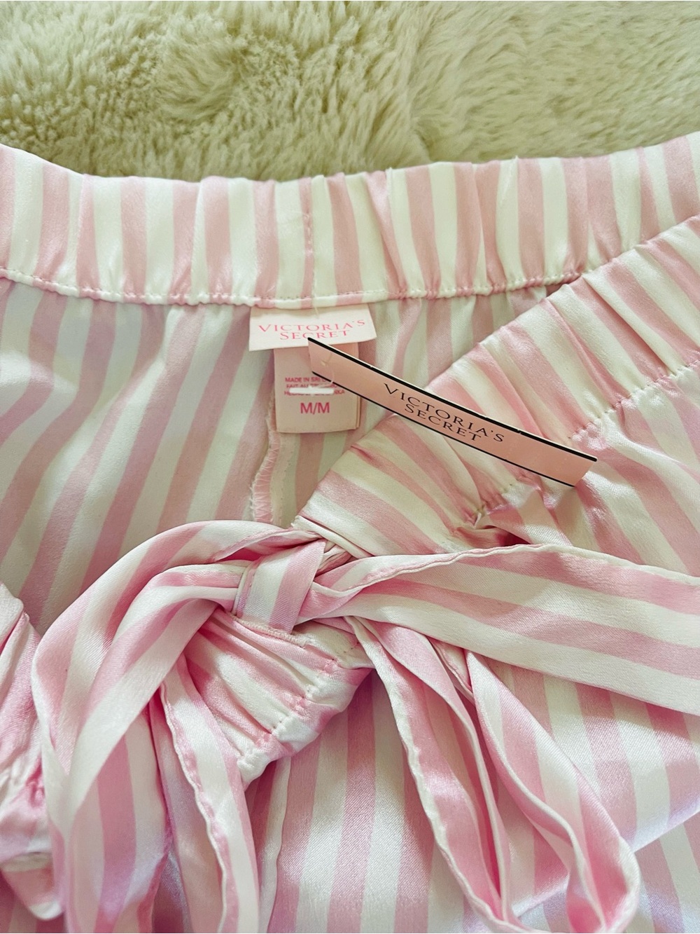 Victoria Secret Iconic Signature Pink Striped Satin Pajama Set - Light Pink - Picture 8 of 15
